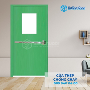 Cửa Thép Chống Cháy P1G1 xanh thoan thoat hiem-SGD